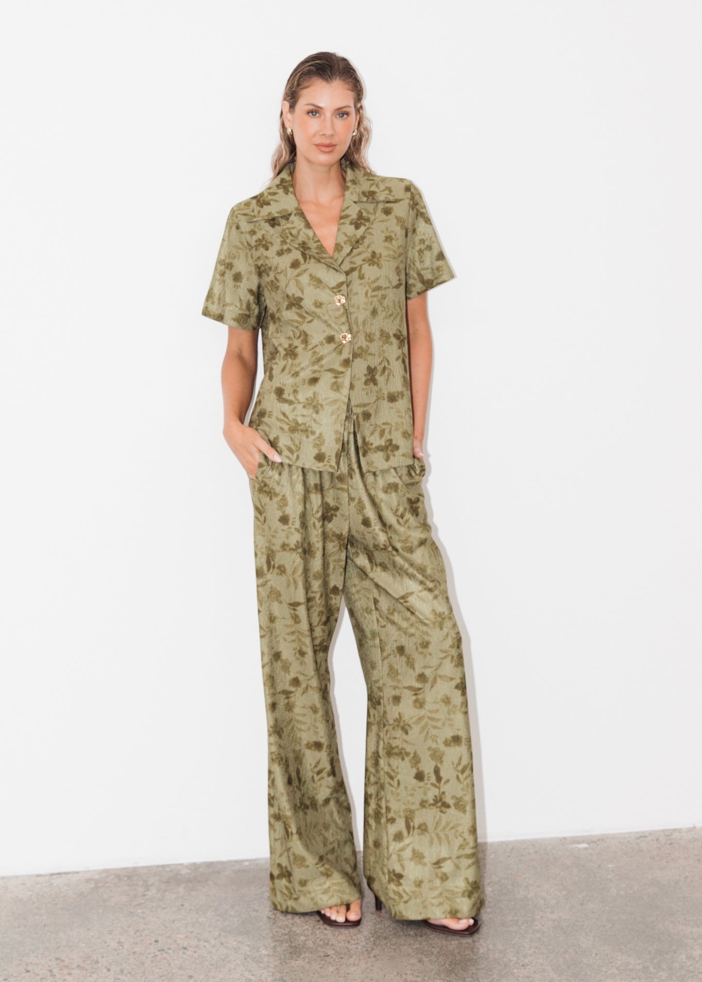 Textured Pant | Khaki Print