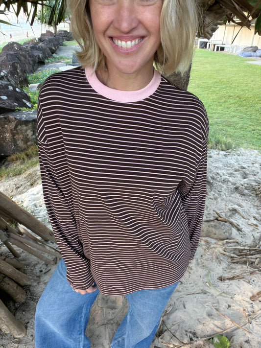 Stripe Long Sleeve Tee | Choc Pink