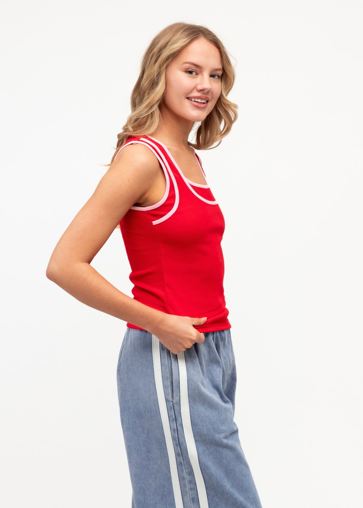 Juna Layered Tank Top - Red Pink