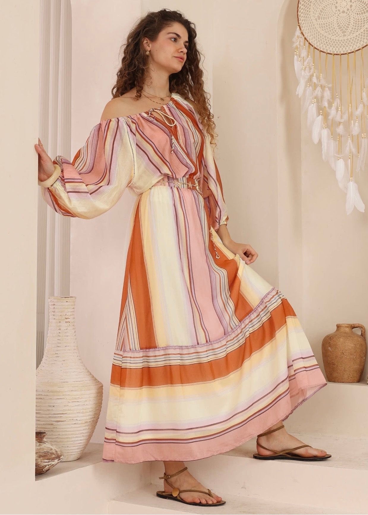 Retro Love Maxi Skirt | Multi Orange Stripe