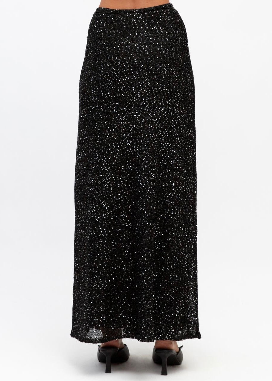 Nora Shimmer Midi Skirt | Black