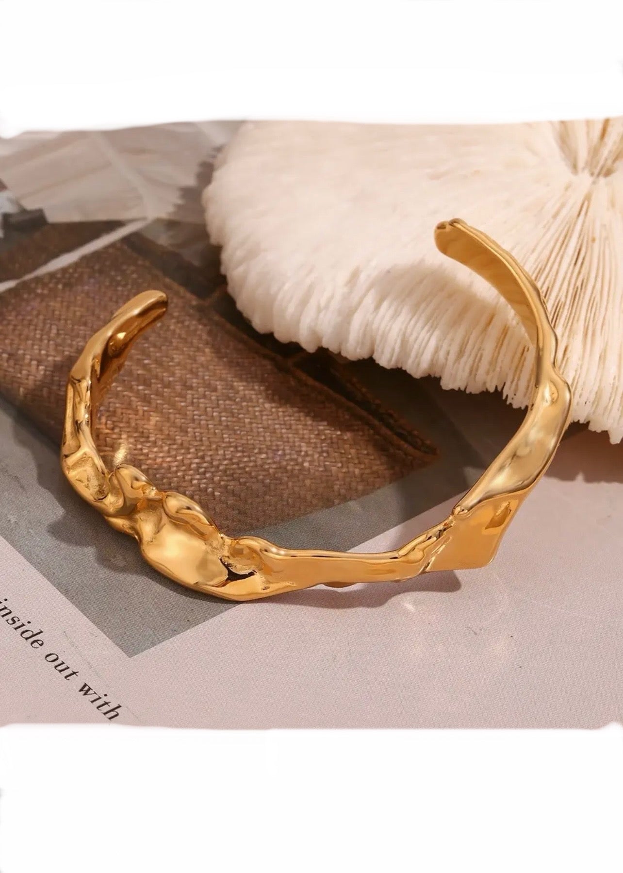 Irregular Hammered Gold Cuff