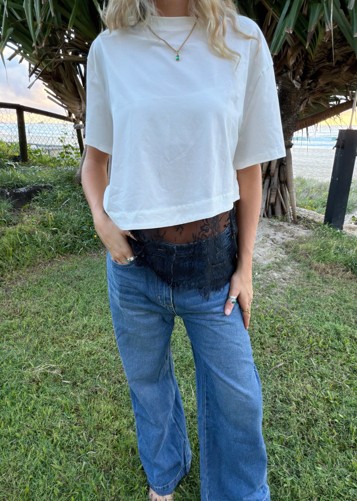 Asym Lace Tee | White Black