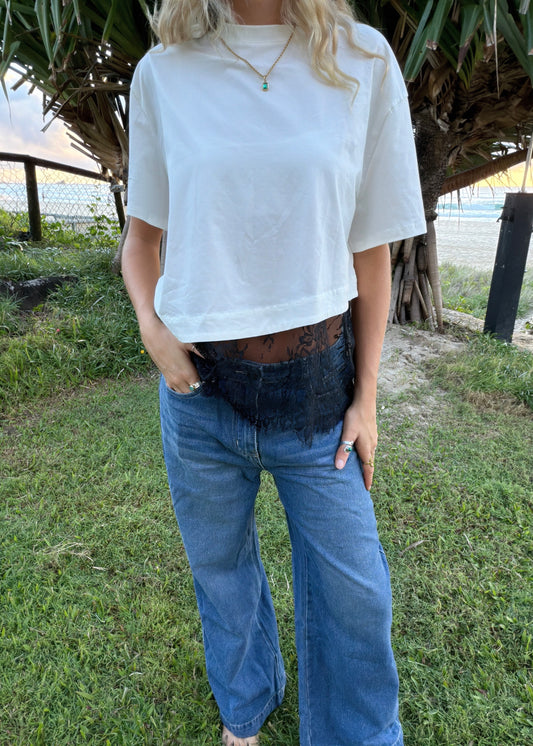 Asym Lace Tee | White Black