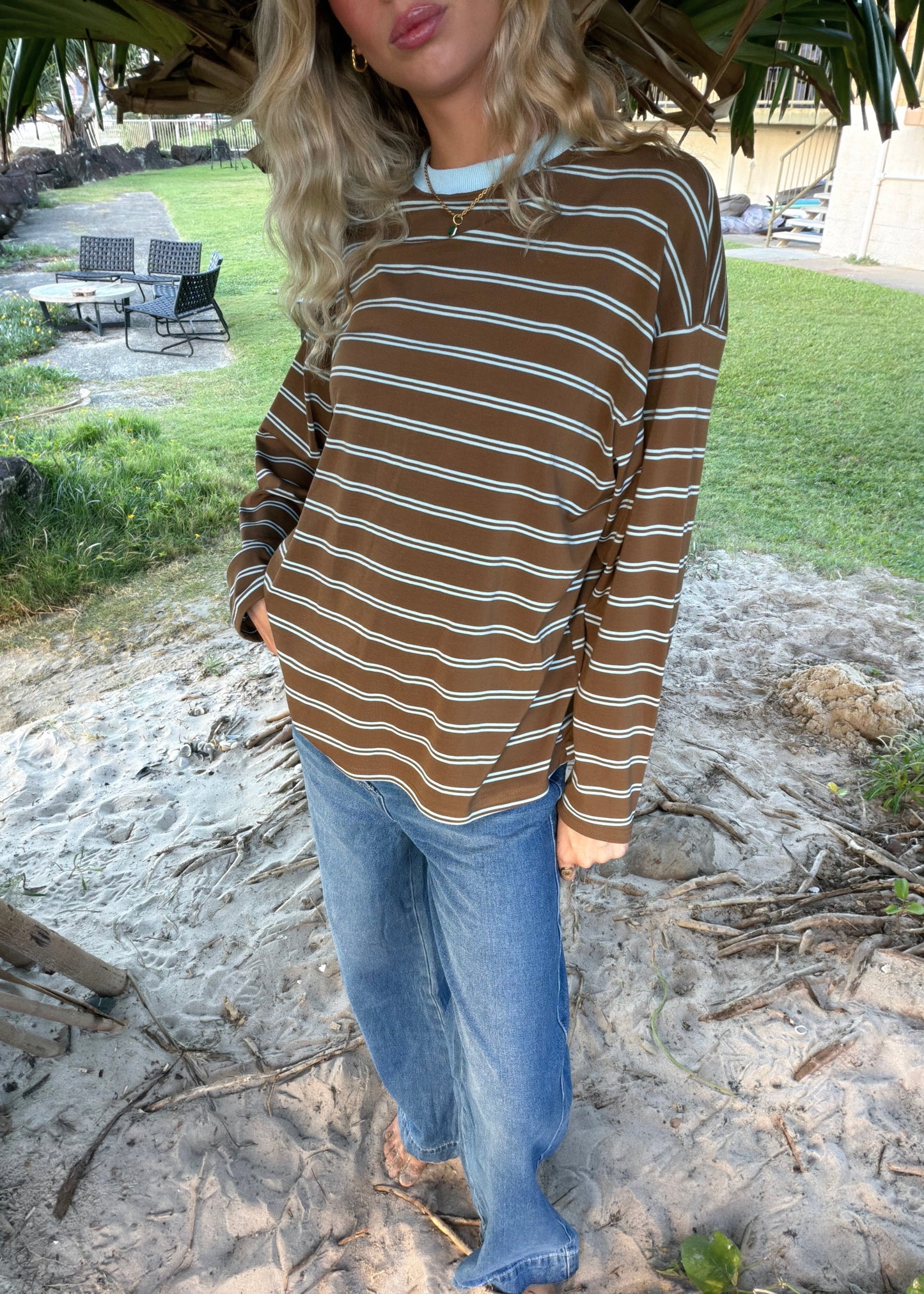 Stripe Long Sleeve Tee | Choc Blue