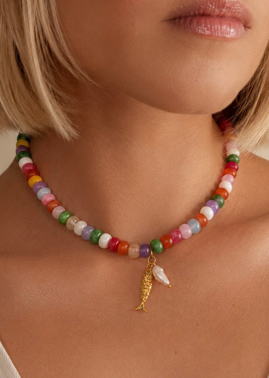 Portofino Necklace | Freshwater Pearl & Natural Stone