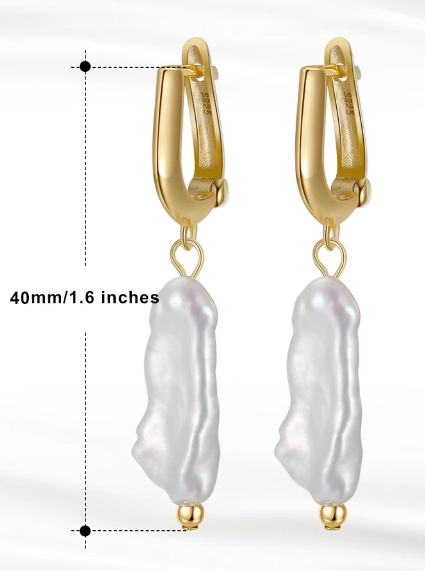 14K Gold plated 925 Silver Freshwater Pearl Earring