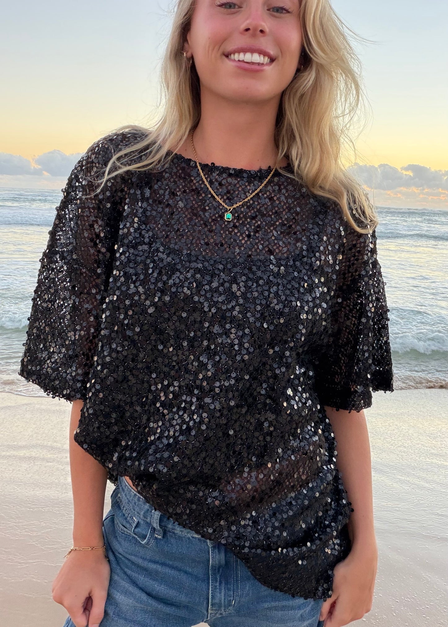 Oversized Sequin Top| Black