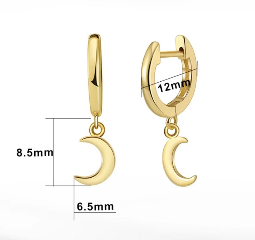 14k Gold Plated 925 Silver, Crescent Moon Earring