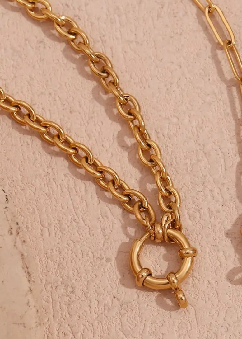 Gold Cable Chain Charm Necklace 42cm Slide Clasp