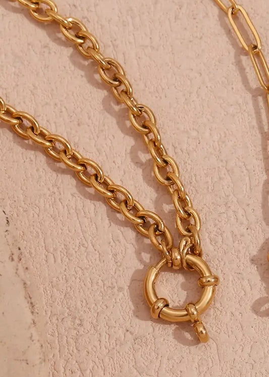 Gold Cable Chain Charm Necklace 42cm Slide Clasp