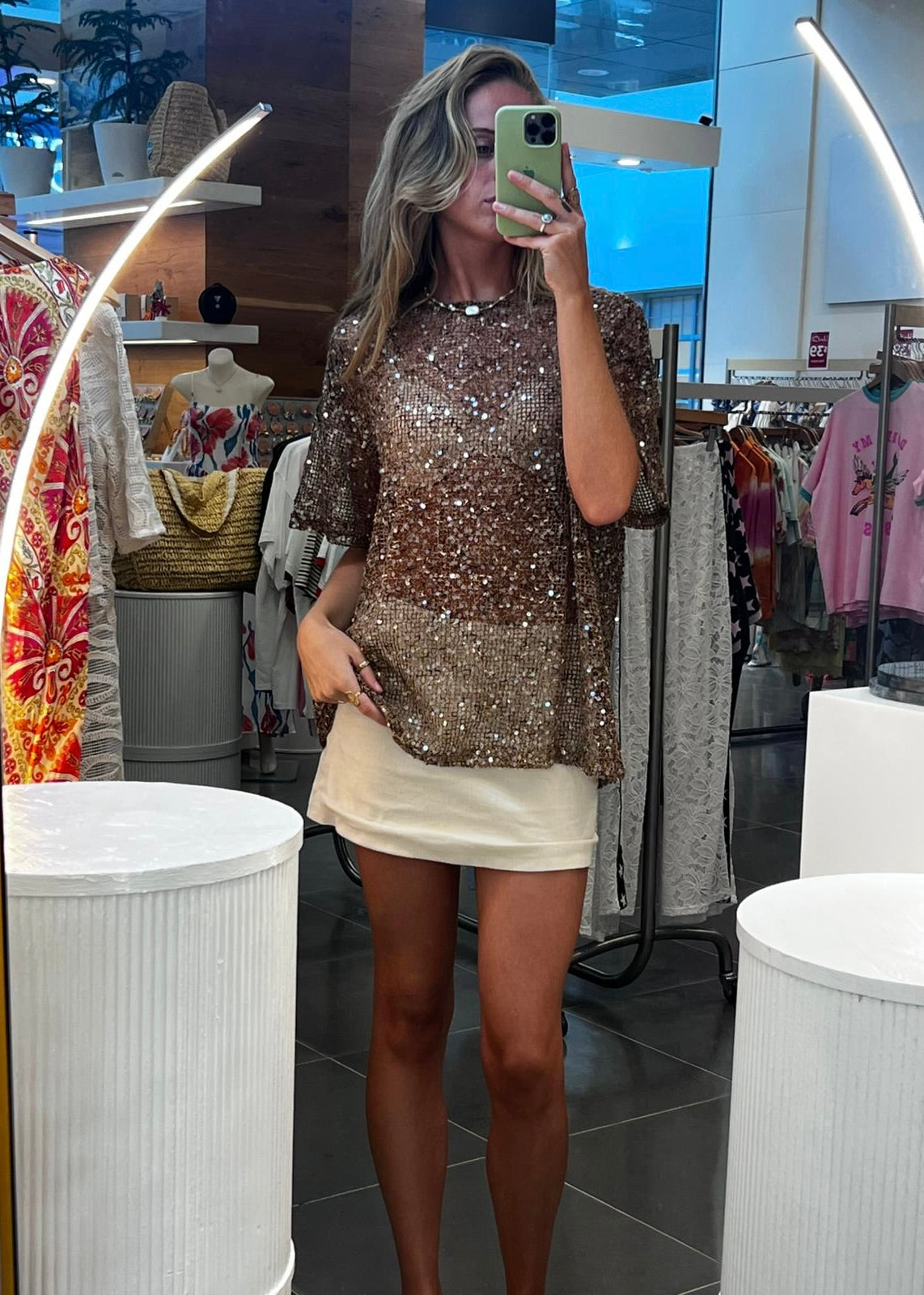 Oversized Sequin Knit Tee | Mocha