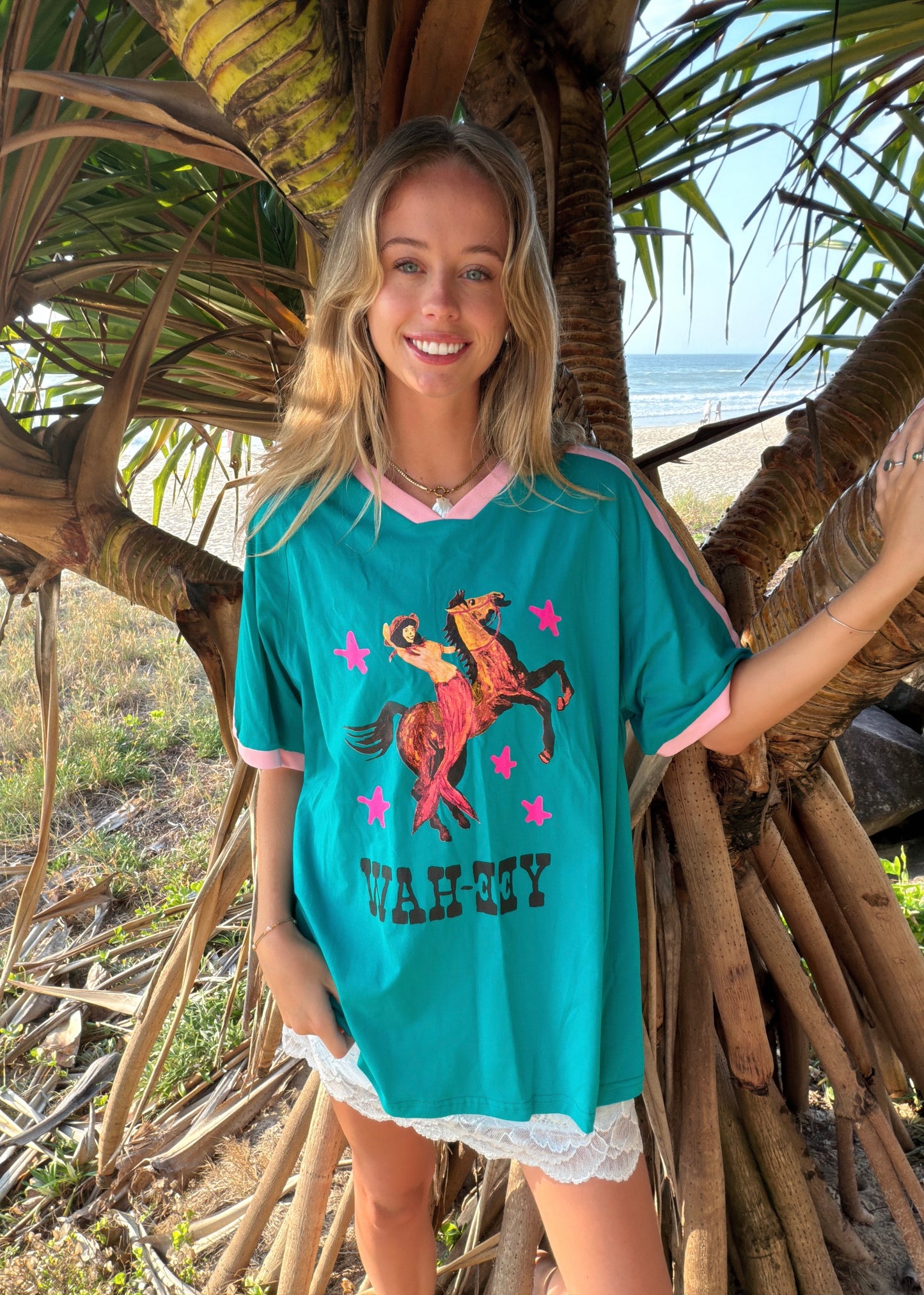 Yeehaw T-shirt | Green Pink