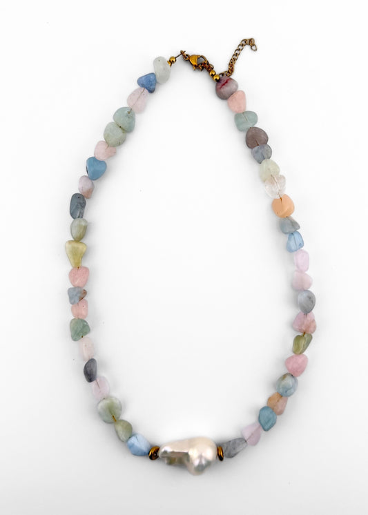 Valencia Pastel Necklace | Morganite & Freshwater Pearl 40cm