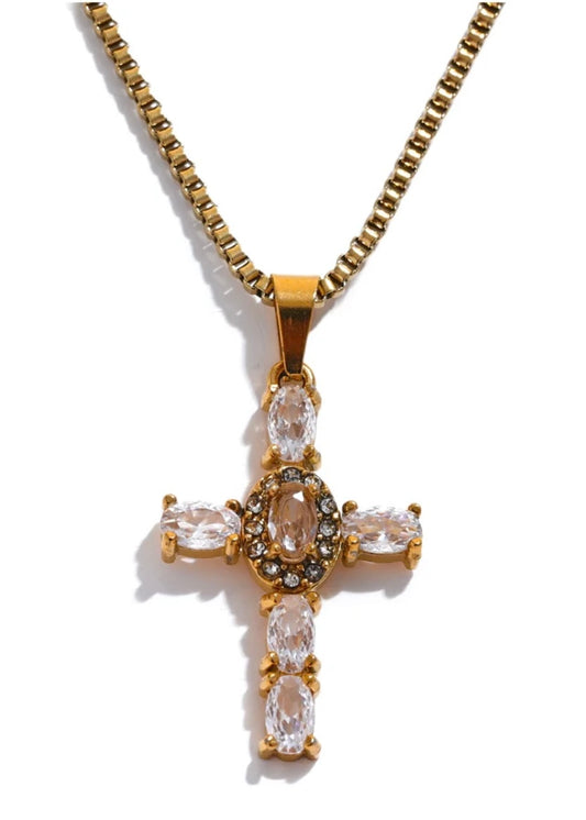 Gold Cross Pendant White