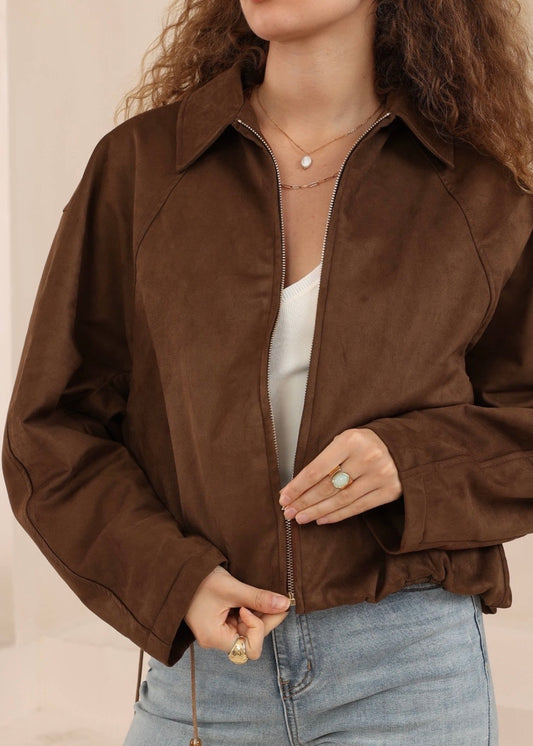 Suede Bomber Jacket | Chocolate