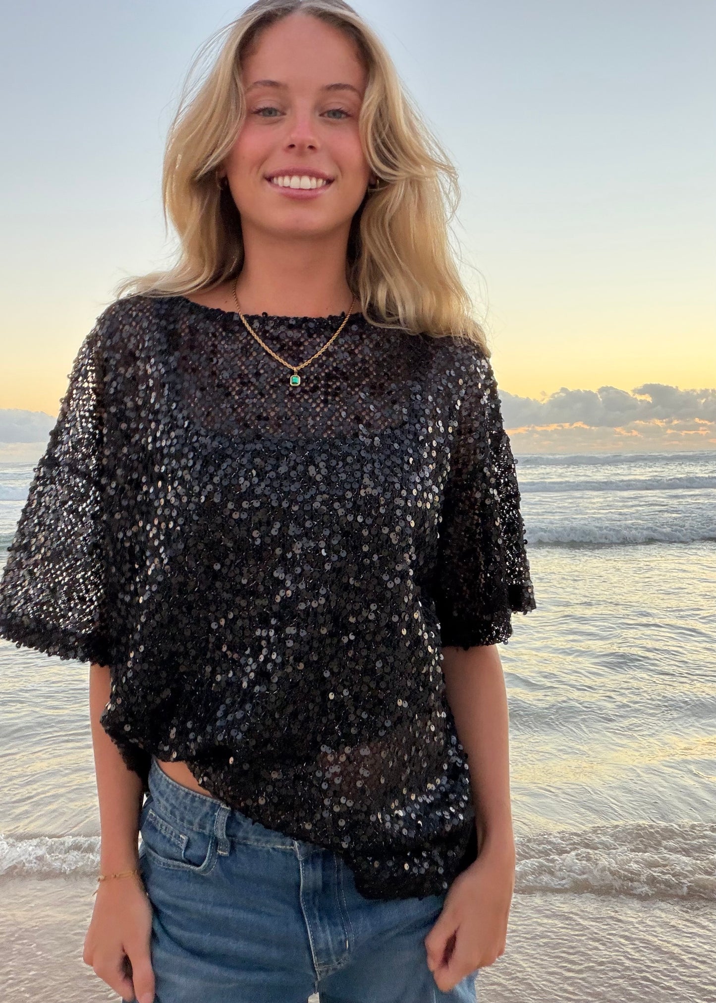 Oversized Sequin Top| Black