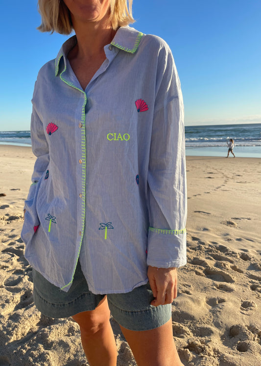 La Dolce Vita Embroidered Shirt | Blue