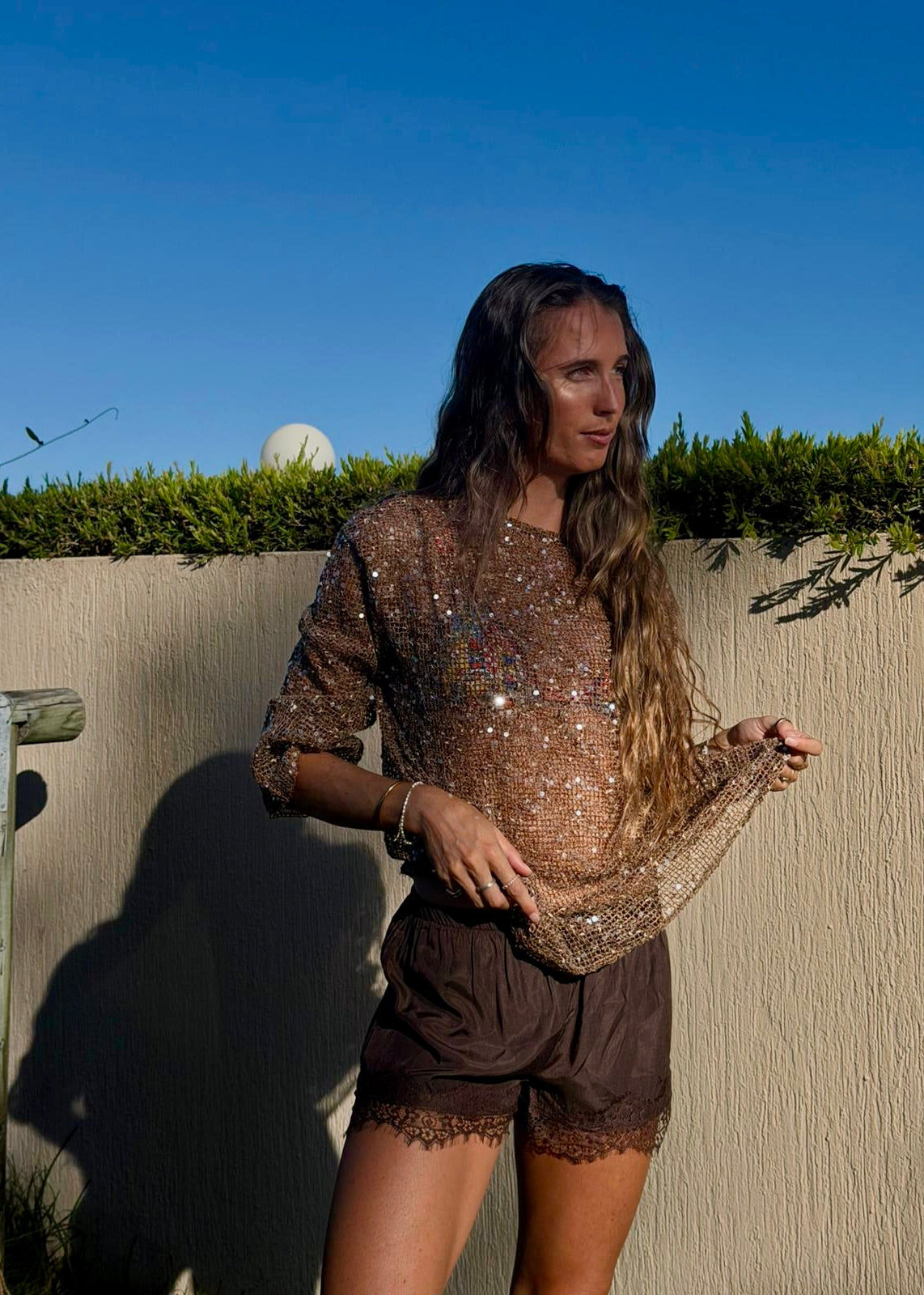 Sequin Knit Top Long Sleeve | Mocha