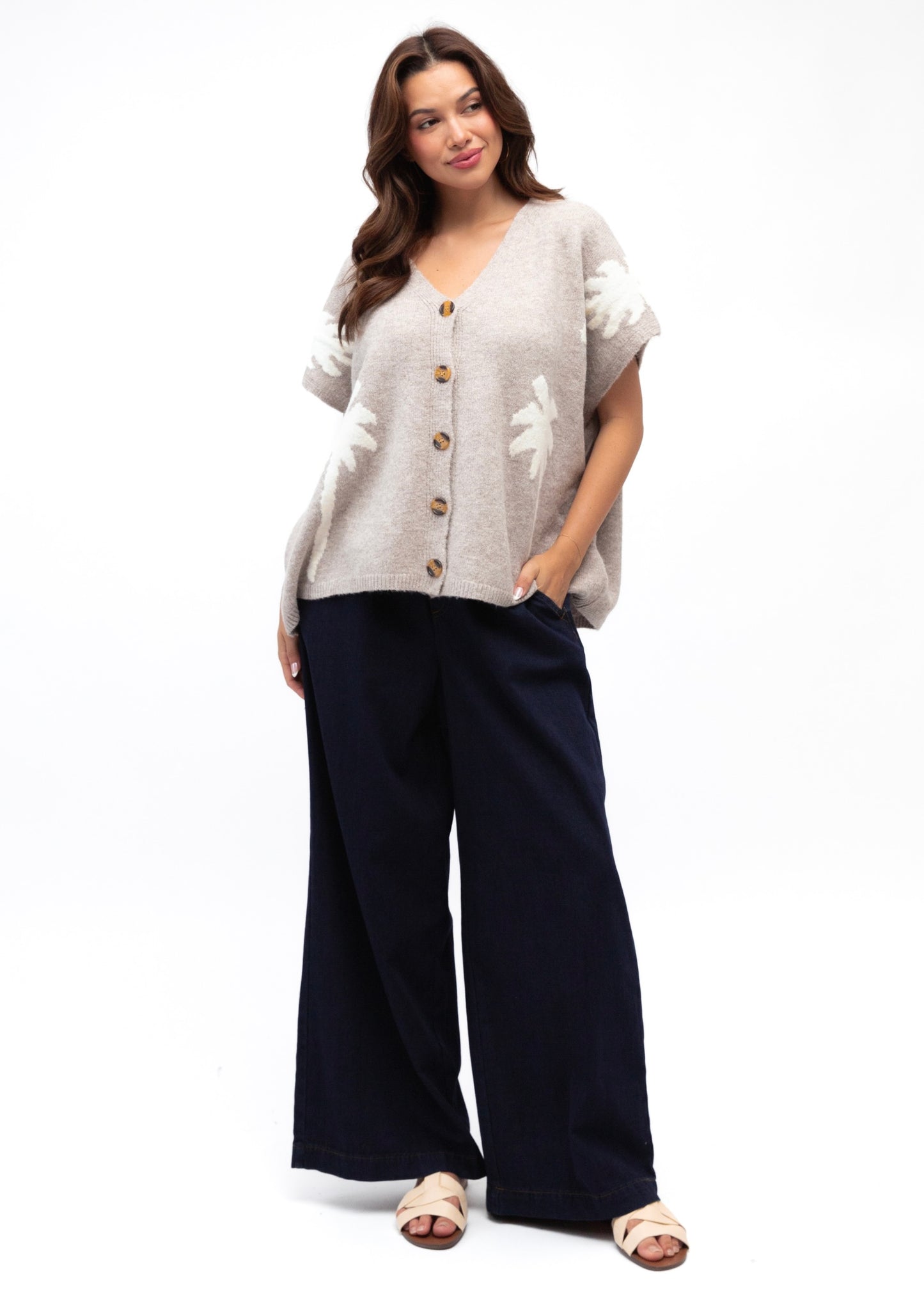 Palm Embroidered Knit | Natural