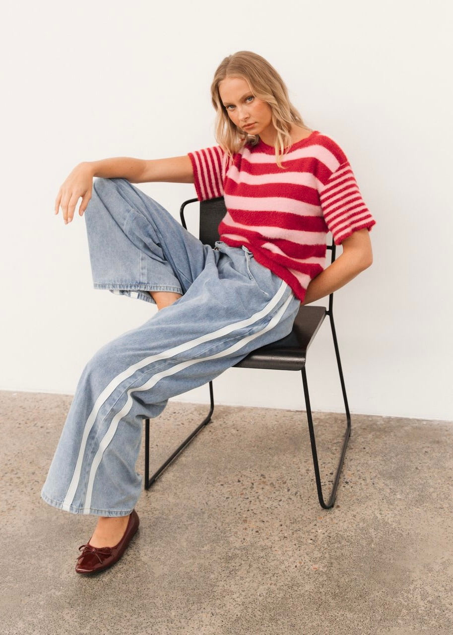 Vanessa Stripe Knit Tee | Red