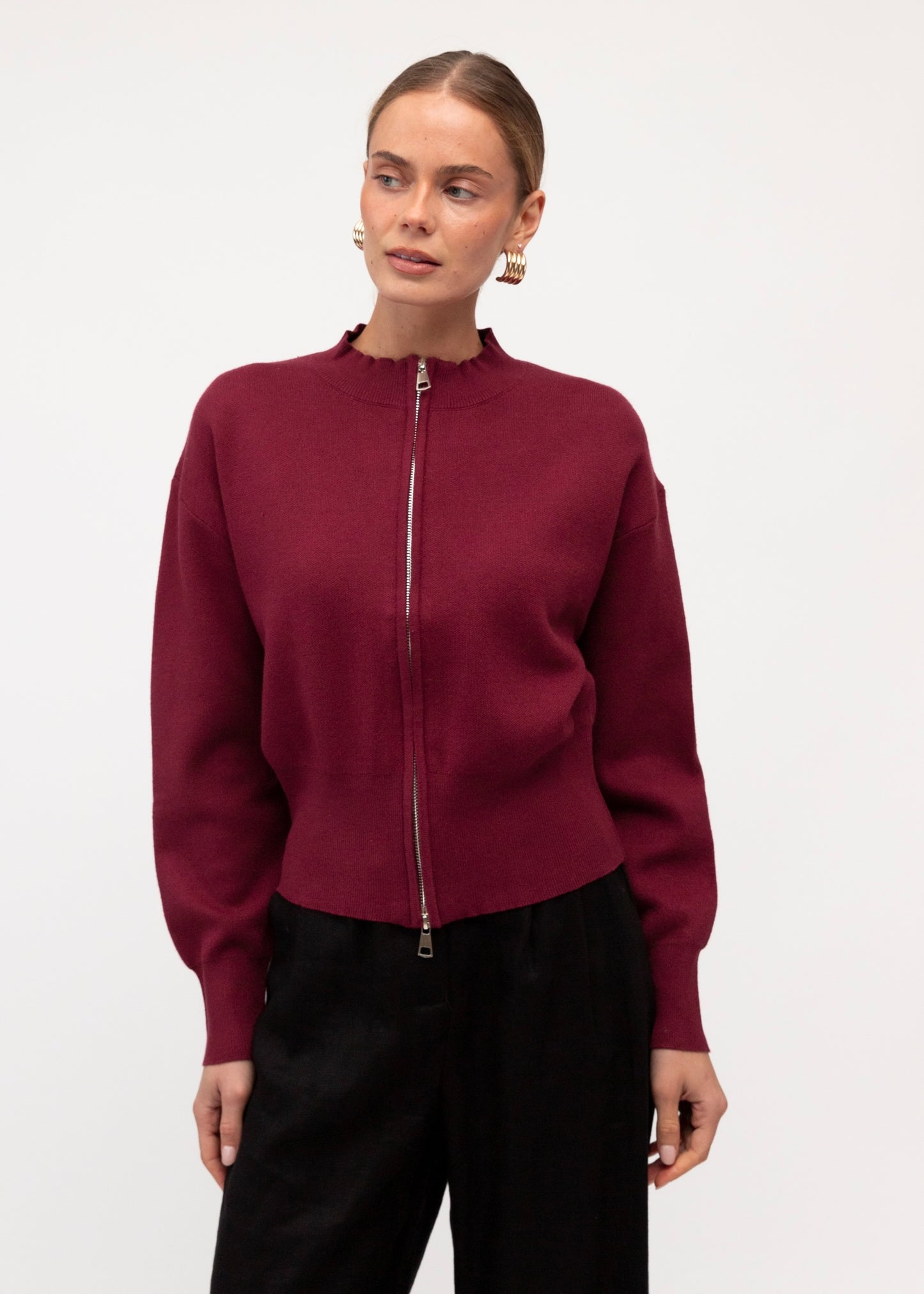 Zip Up Kit Jacket | Wine