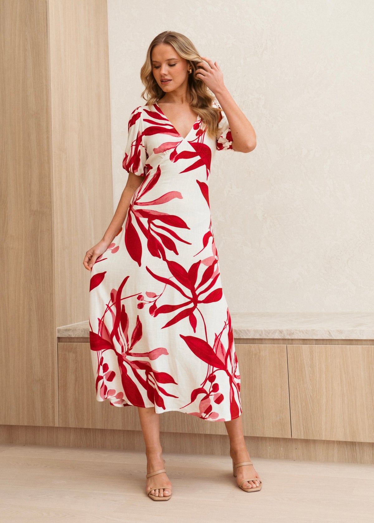 Scarlet Midi Dress - Red White