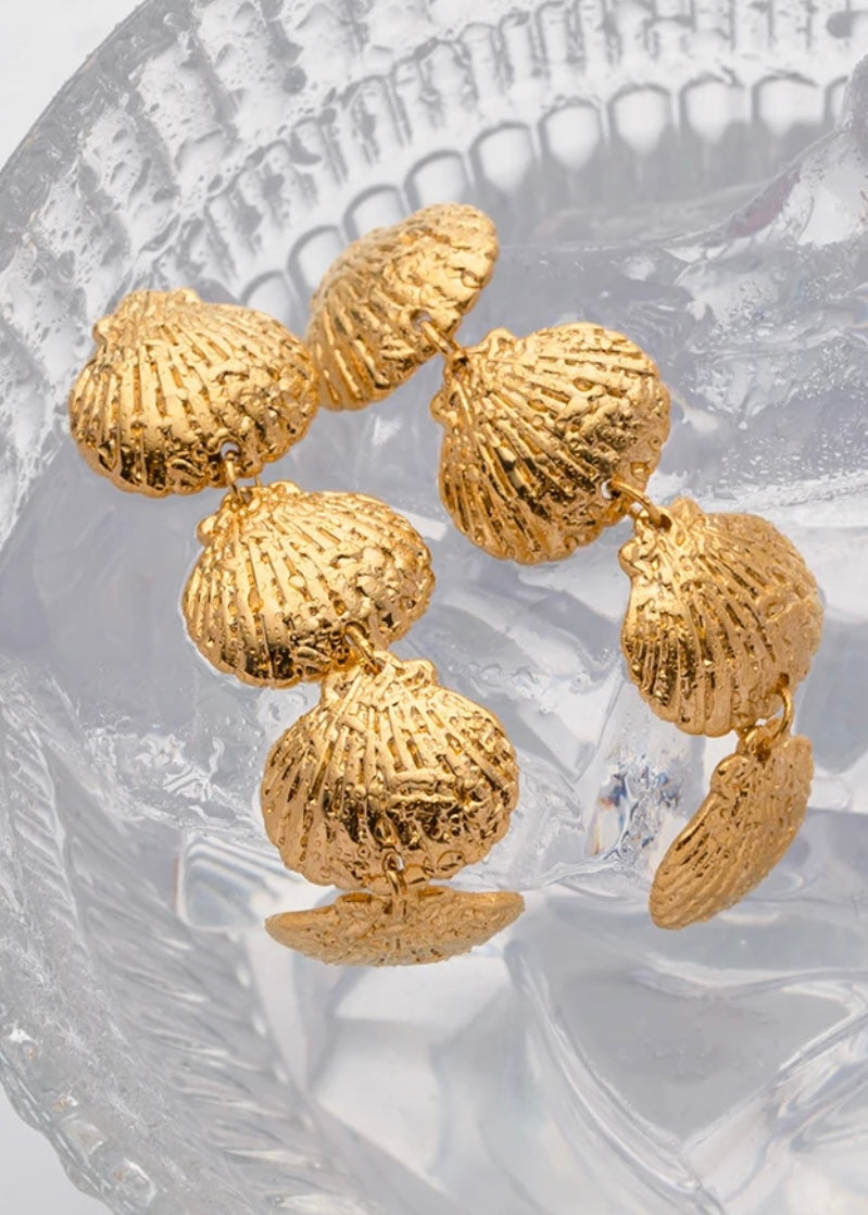 Scallop Drop Earring non Tarnish 18k Gold plated