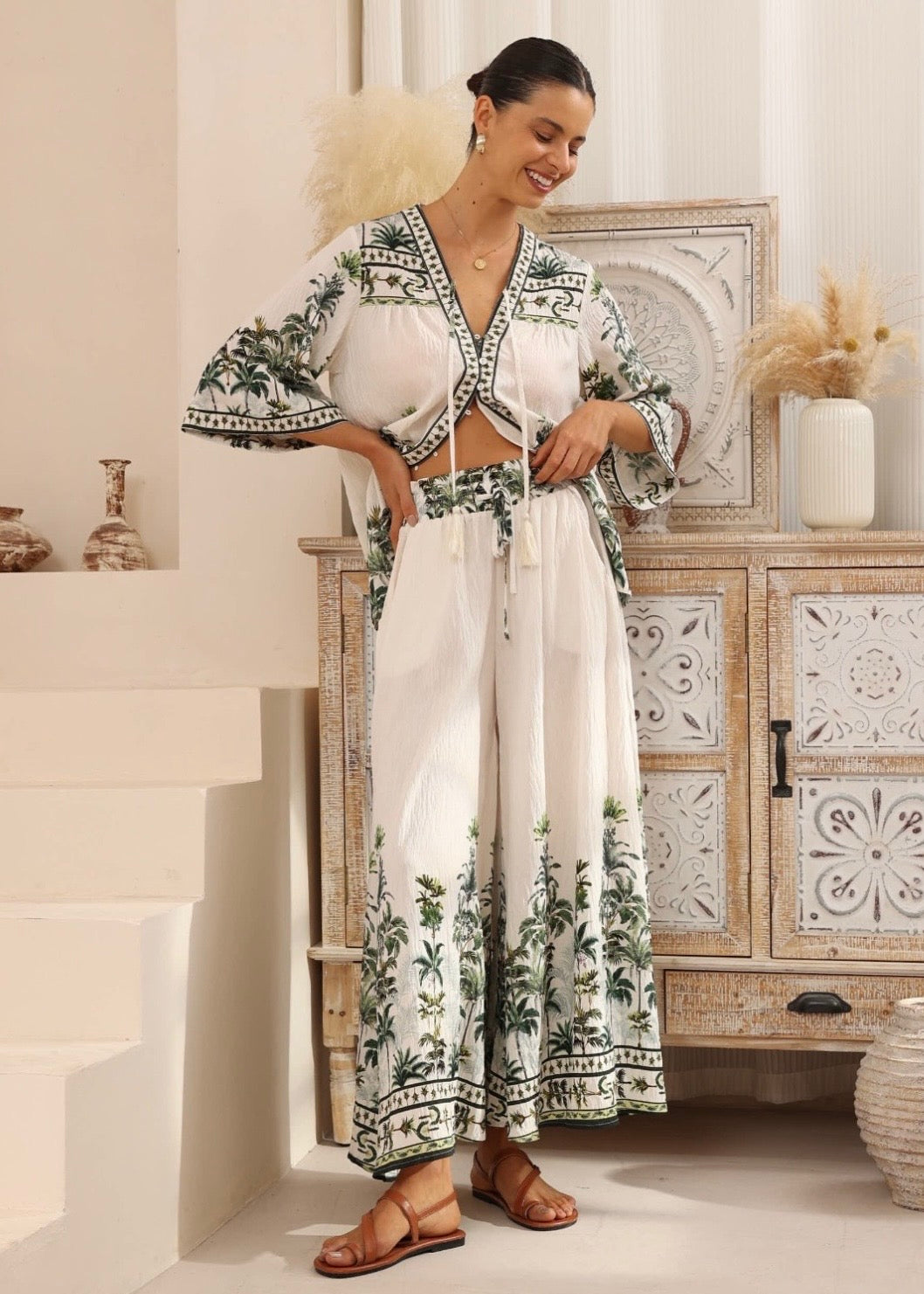 Palm Tree Pants | White