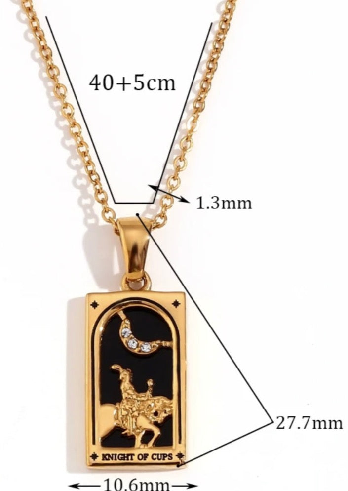 18k Gold Plated Tarot Card Necklace - Knight of Cups