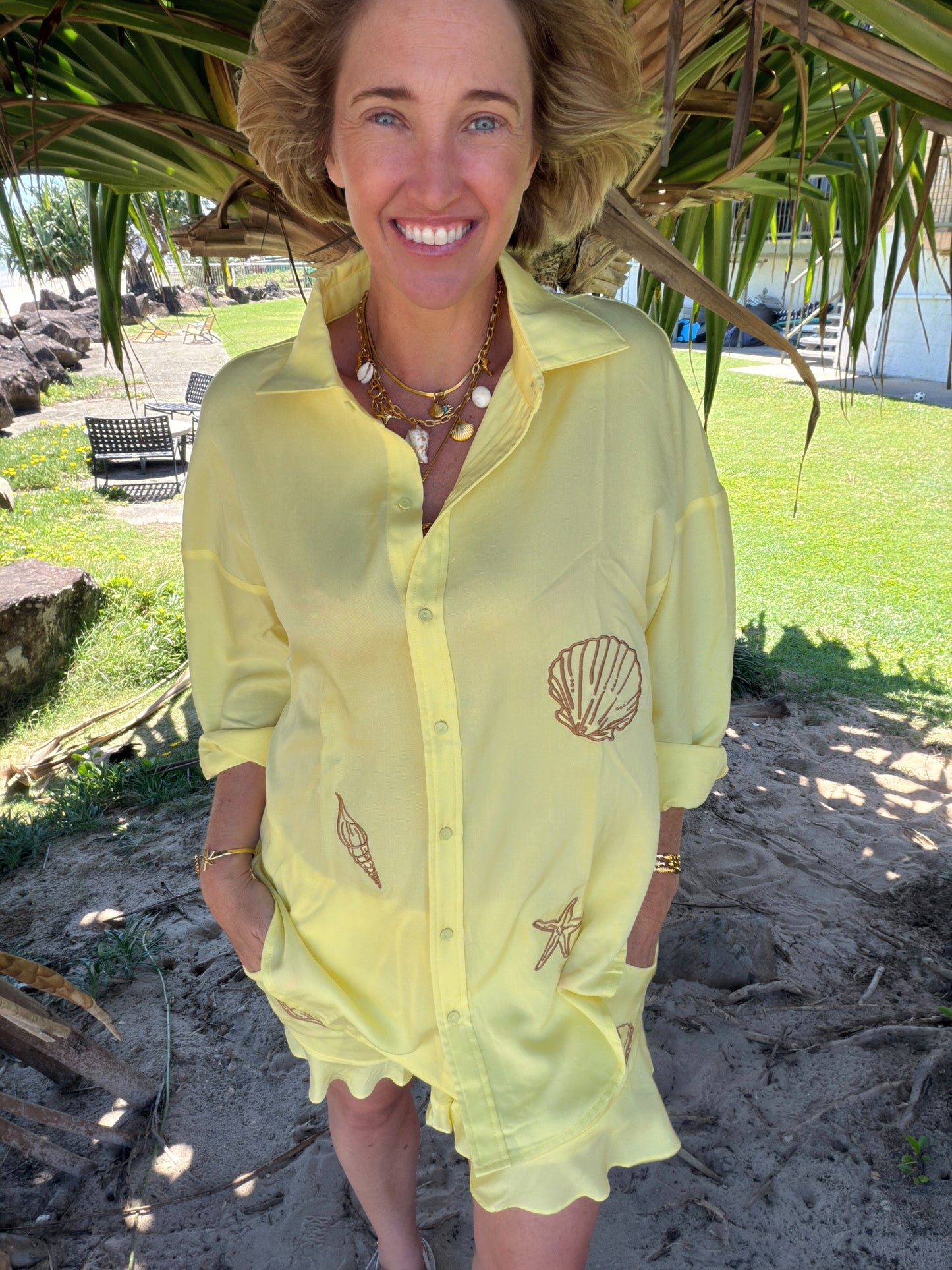 LP Embroidered Rouched Shorts | Yellow