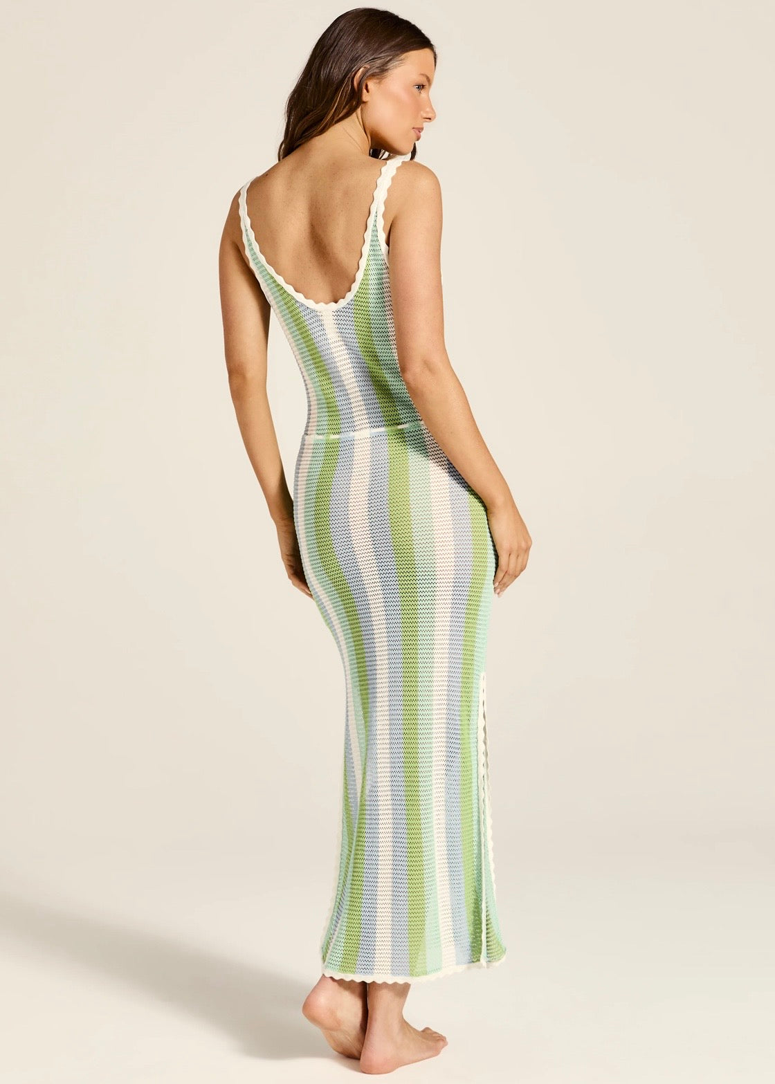 Lorena Dress | Green Blue Stripe