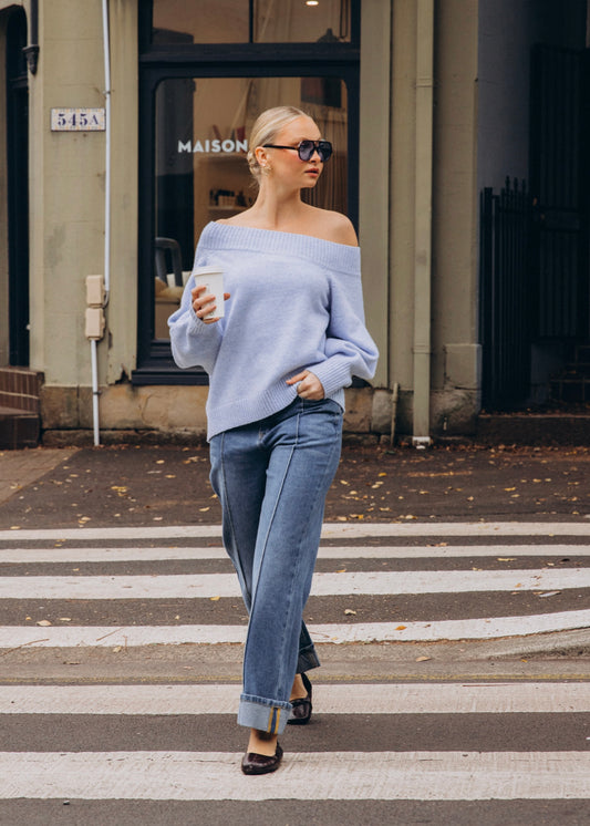 Off Shoulder Knit | Blue