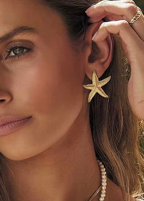 Textured Starfish Earring | Gold