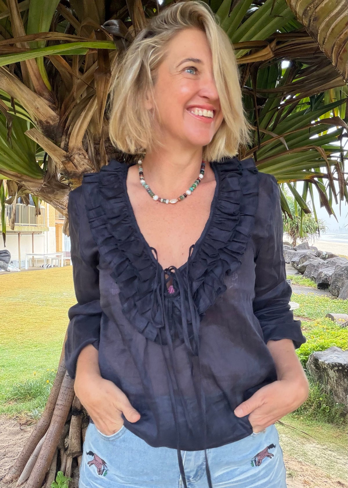 Ruffle Shirt - Navy