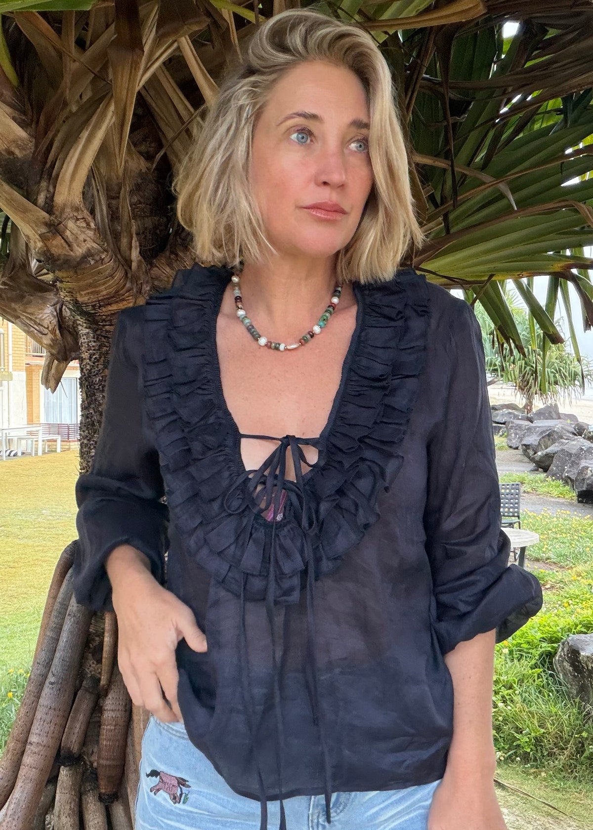 Ruffle Shirt - Navy