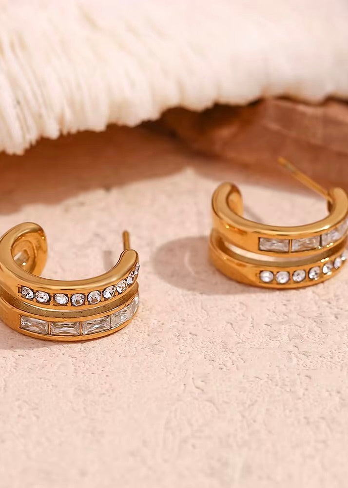 Double Cuff Gold Earring White