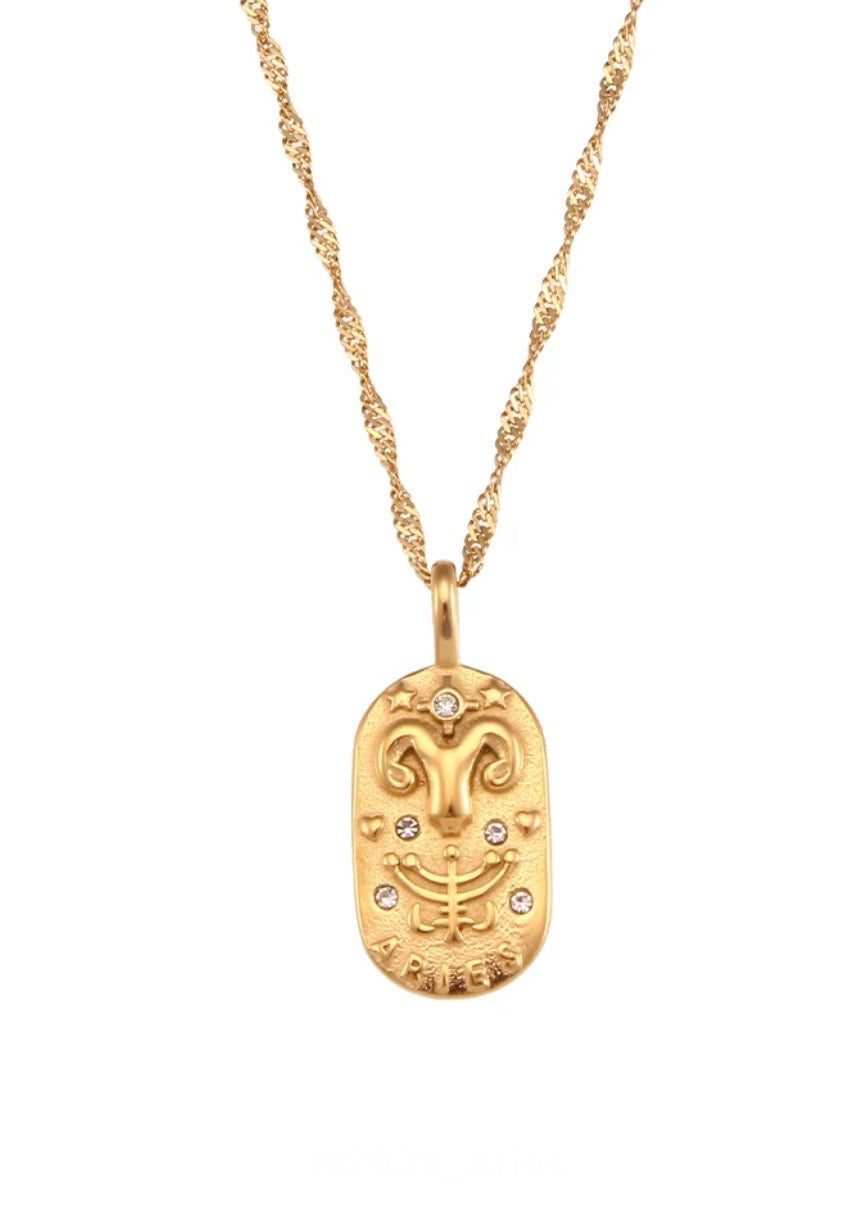 Aries Gold Zircon Tarot Necklace