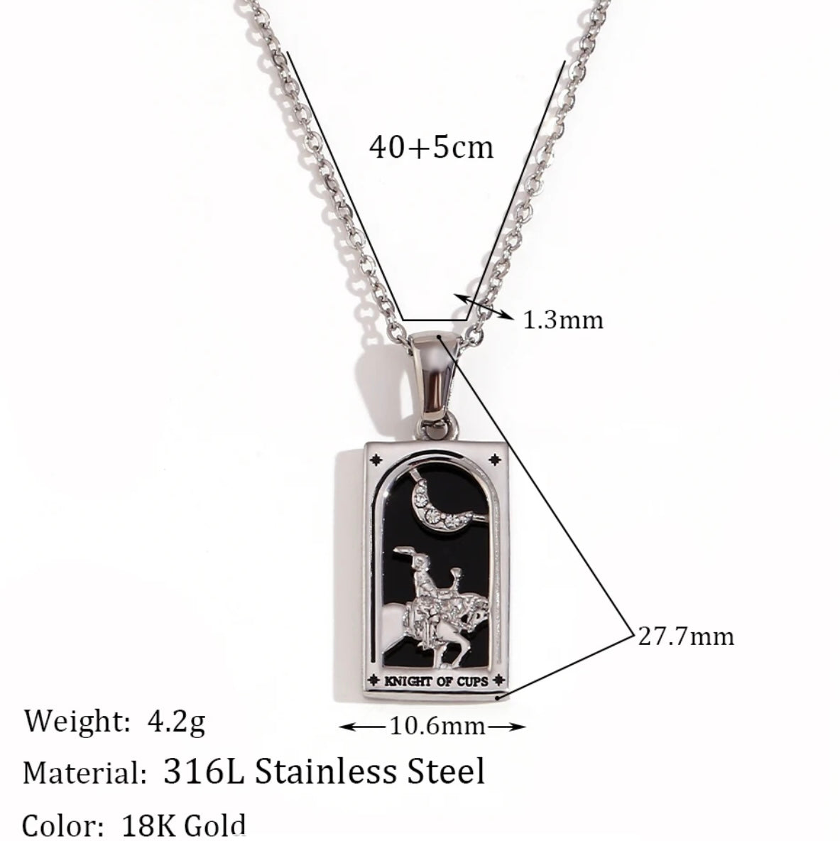 Rhodium Plated Tarot Card Necklace - The Wheel