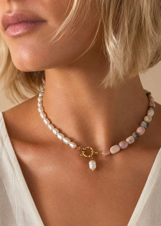 Rose Necklace | Pink Opal & Freshwater Pearl