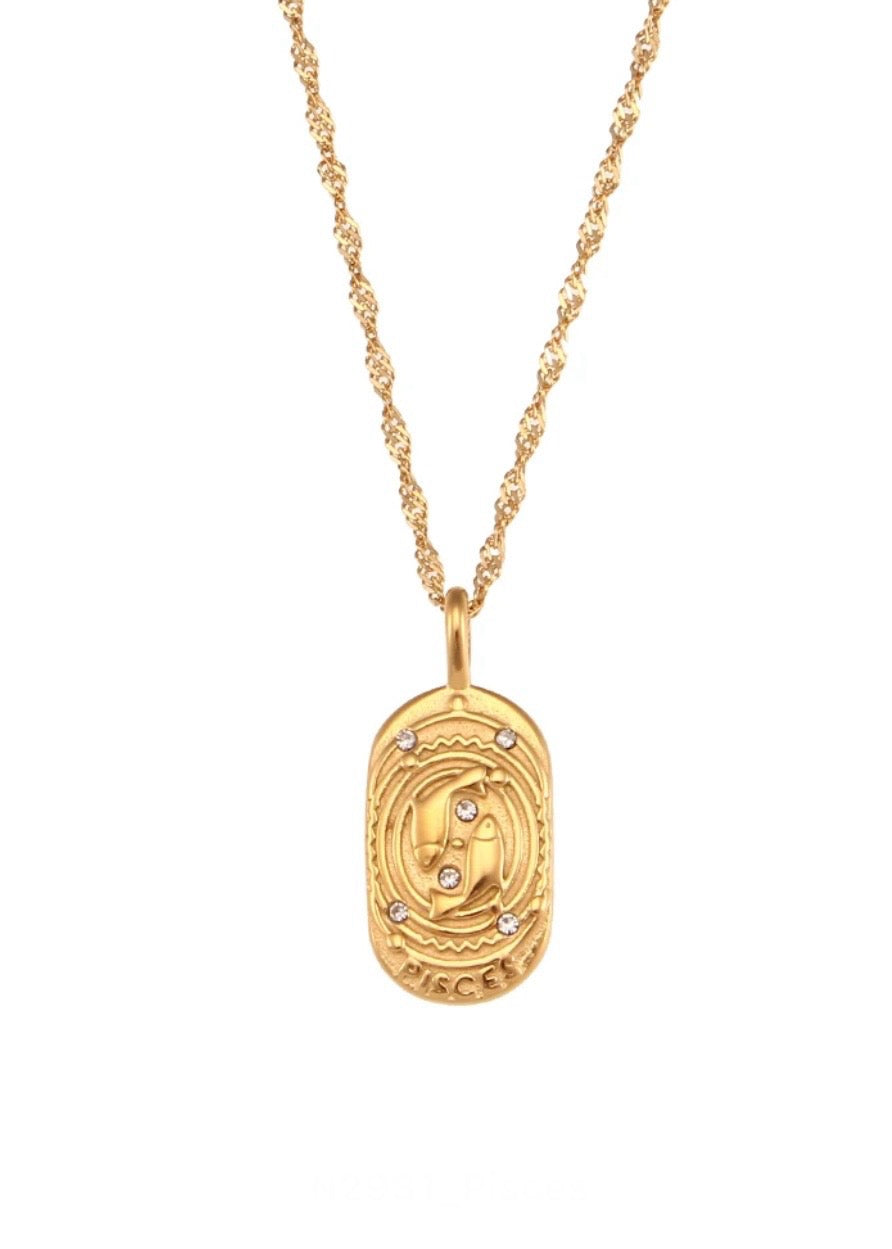 Pisces Gold Zircon Tarot Necklace