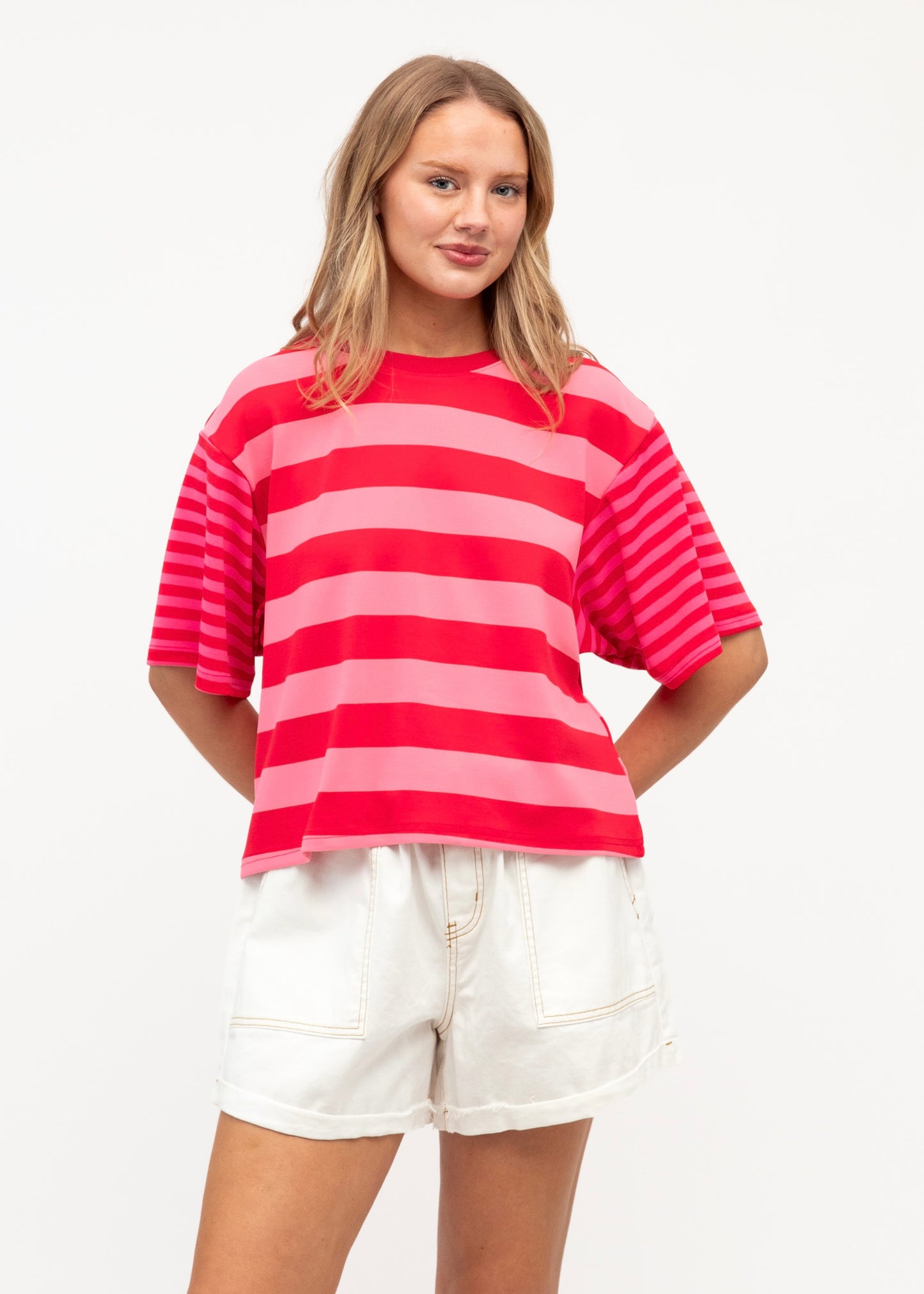 Mandy Stripe Tee - Pink Red Stripe