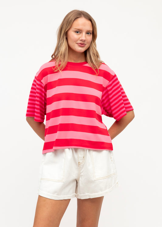 Mandy Stripe Tee - Pink Red Stripe