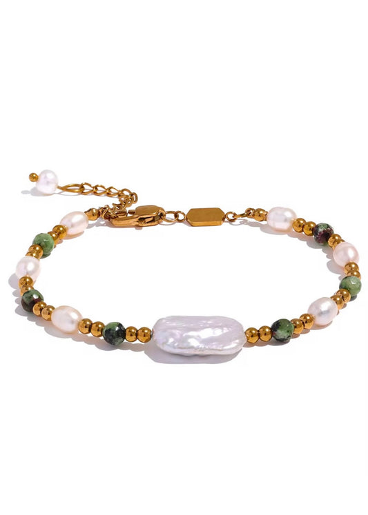 Euro Summer Bracelet - Feature Pearl and Green Stone