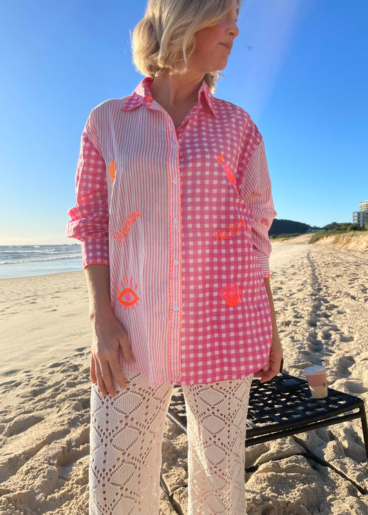 Ciao Bella Embroidered Shirt | Pink