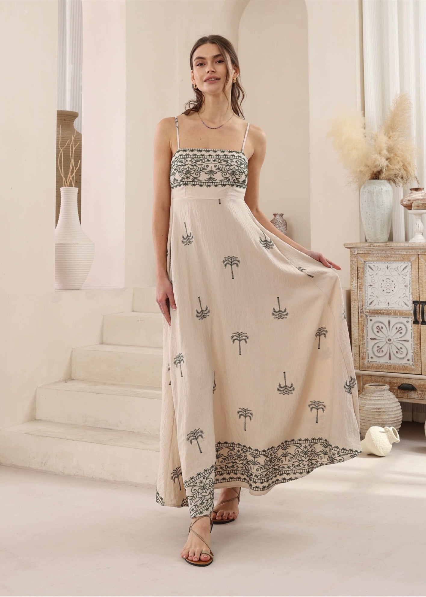 Embroidered Palm Maxi