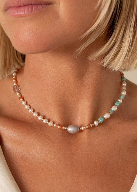 Soleil Necklace | Freshwater Pearl & Natural Stone