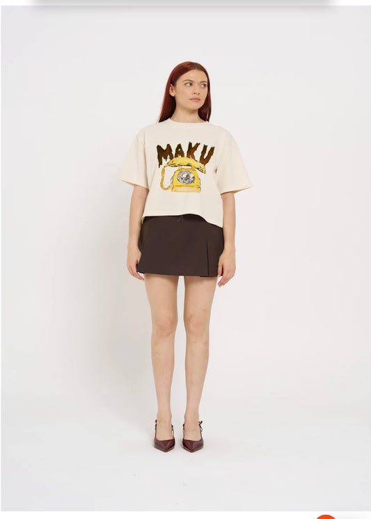 Banana Phone Crop T-shirt | Beige