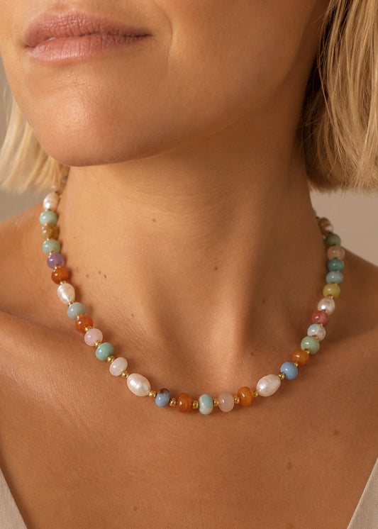 Sorrento Necklace | Freshwater Pearl & Natural Stone