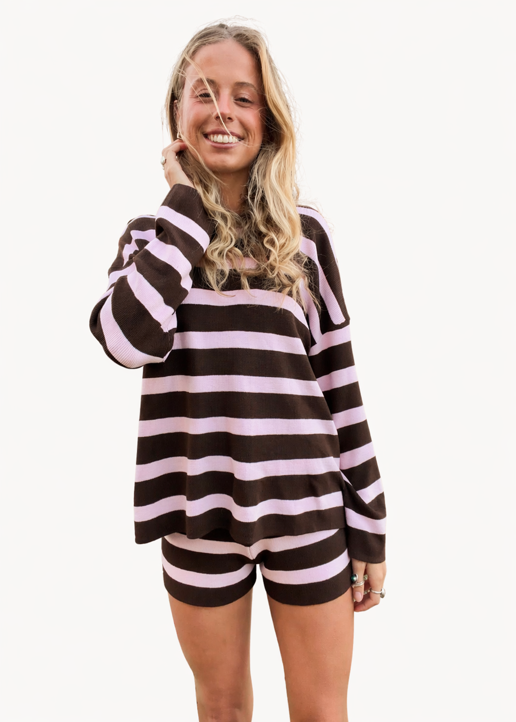 Striped Knit Shorts | Pink